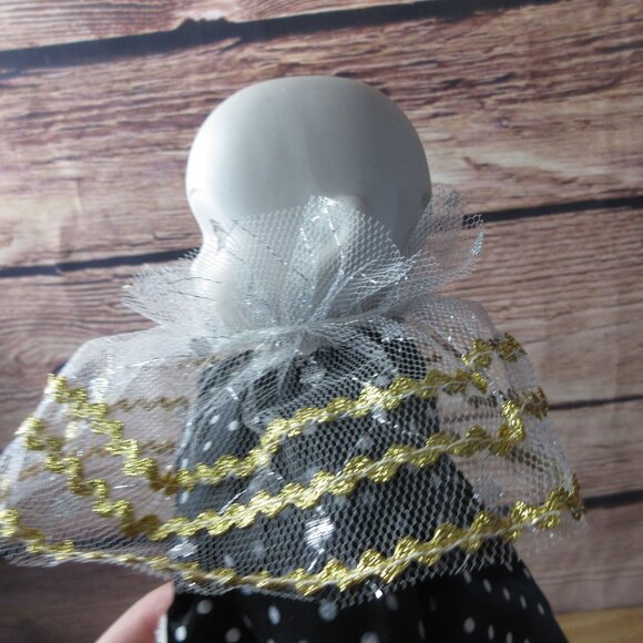 Porcelain 13" Clown Doll in Blue & White Polka Dots - Vintage 1990s - Picture 5 of 7